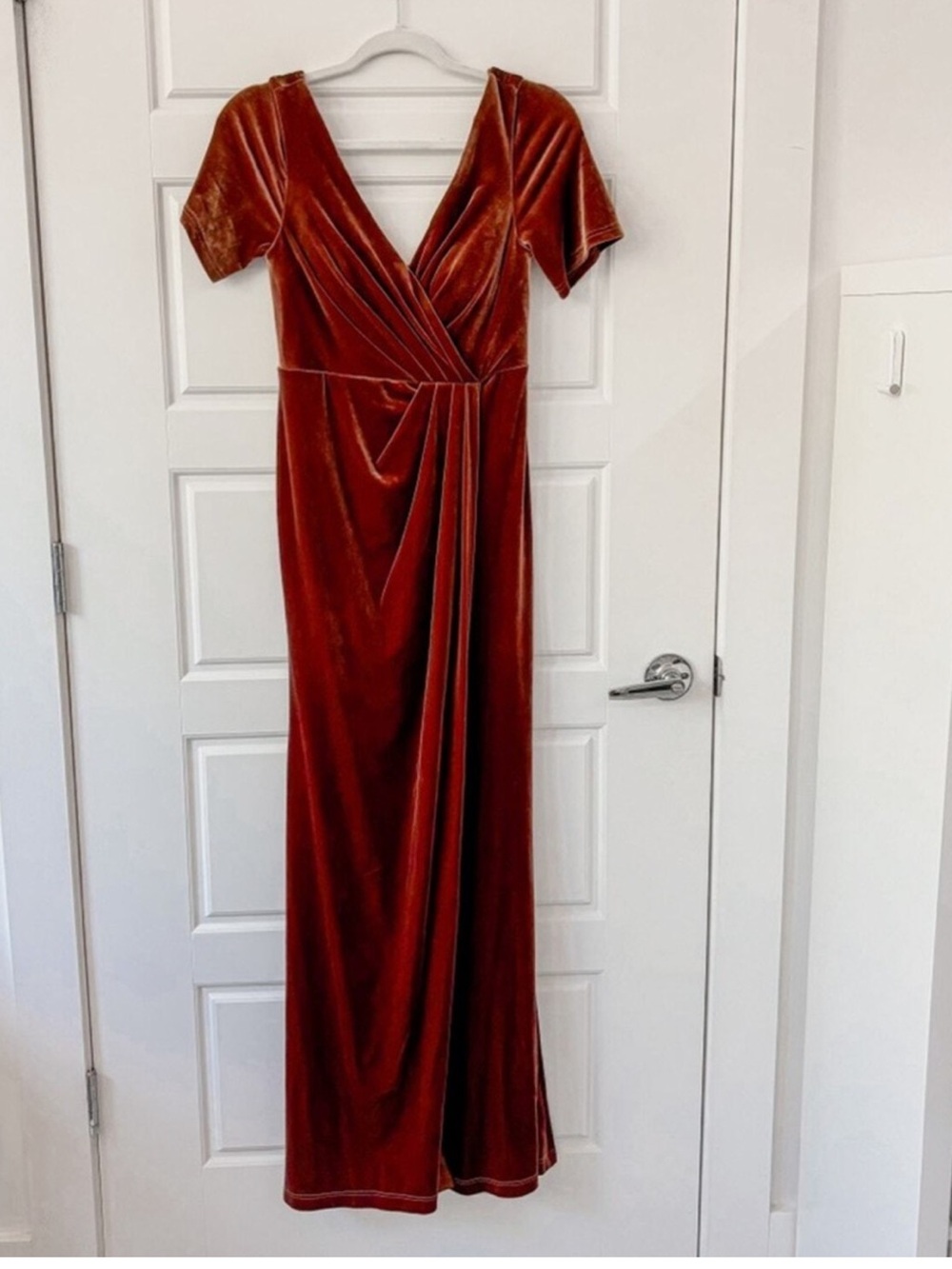 Reverly plus Elegant Brown Velvet Wrap Maxi Dress - Picture 5 of 10